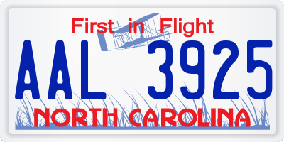 NC license plate AAL3925