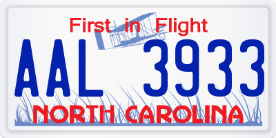 NC license plate AAL3933