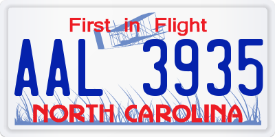 NC license plate AAL3935