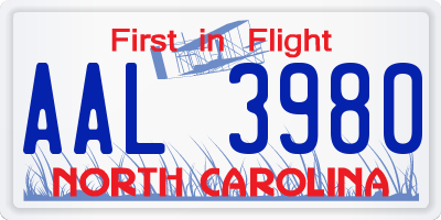 NC license plate AAL3980