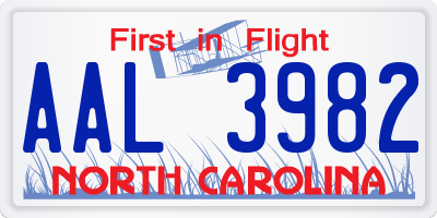 NC license plate AAL3982