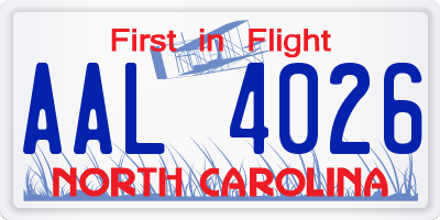 NC license plate AAL4026