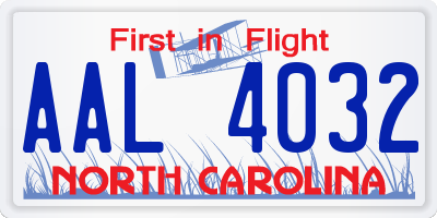 NC license plate AAL4032