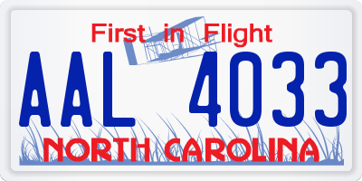 NC license plate AAL4033