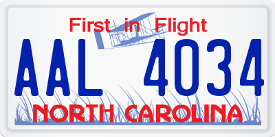 NC license plate AAL4034