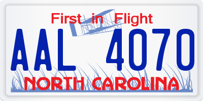 NC license plate AAL4070