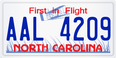 NC license plate AAL4209