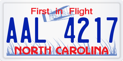 NC license plate AAL4217