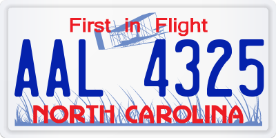 NC license plate AAL4325