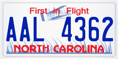 NC license plate AAL4362