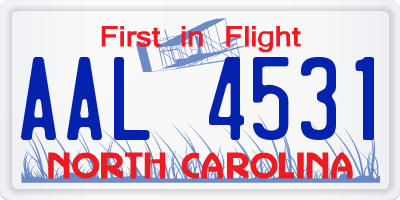 NC license plate AAL4531