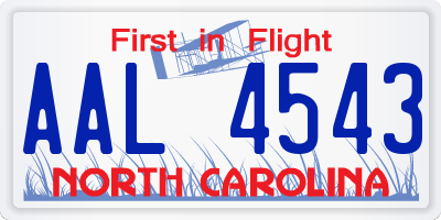 NC license plate AAL4543