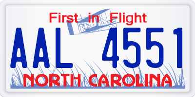 NC license plate AAL4551