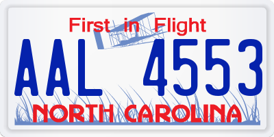 NC license plate AAL4553