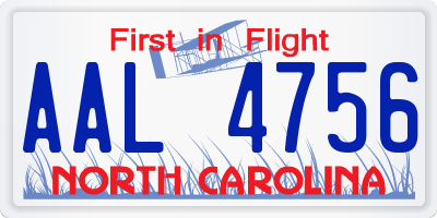 NC license plate AAL4756