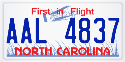 NC license plate AAL4837