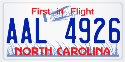 NC license plate AAL4926