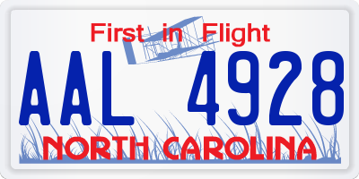 NC license plate AAL4928