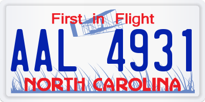 NC license plate AAL4931