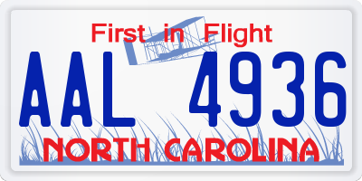 NC license plate AAL4936