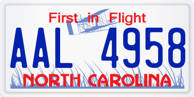 NC license plate AAL4958