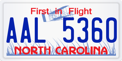 NC license plate AAL5360