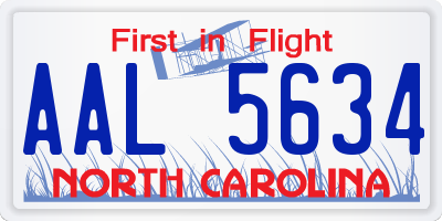 NC license plate AAL5634