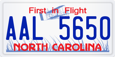 NC license plate AAL5650