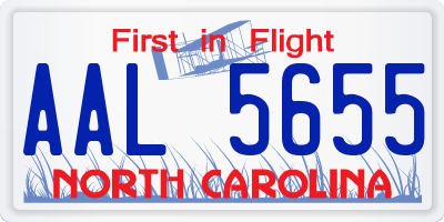 NC license plate AAL5655