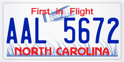 NC license plate AAL5672