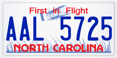 NC license plate AAL5725
