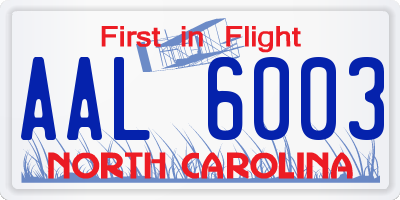 NC license plate AAL6003