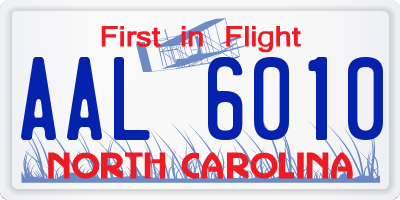 NC license plate AAL6010