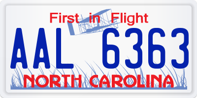 NC license plate AAL6363