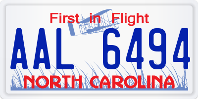 NC license plate AAL6494