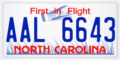 NC license plate AAL6643