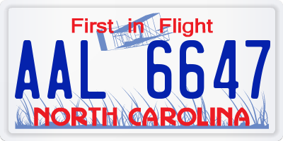 NC license plate AAL6647