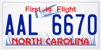 NC license plate AAL6670