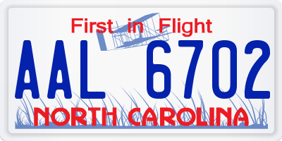 NC license plate AAL6702