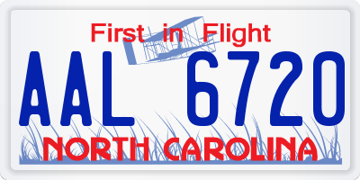 NC license plate AAL6720