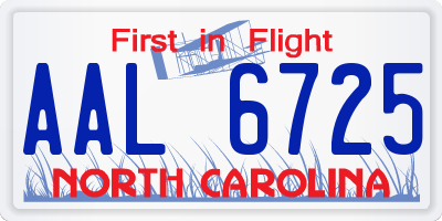 NC license plate AAL6725