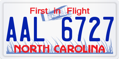 NC license plate AAL6727