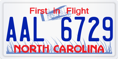 NC license plate AAL6729