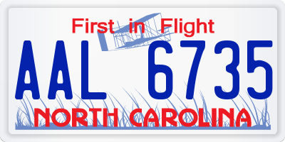 NC license plate AAL6735