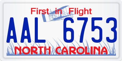 NC license plate AAL6753