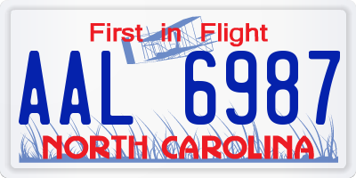 NC license plate AAL6987