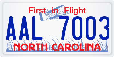 NC license plate AAL7003