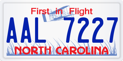 NC license plate AAL7227
