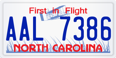 NC license plate AAL7386
