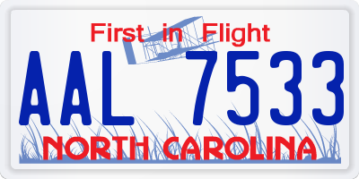 NC license plate AAL7533